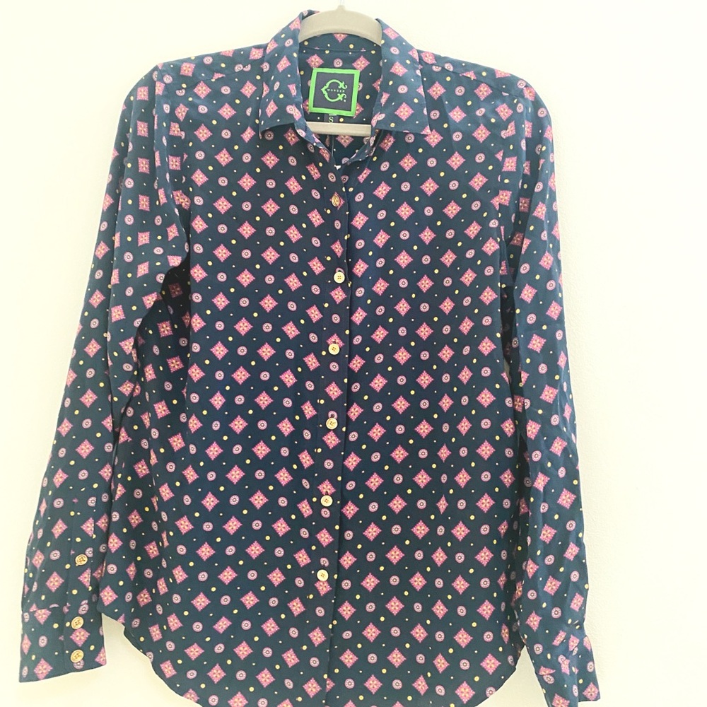 C Wonder Foulard Silk Shirt, Navy Long Sleeves